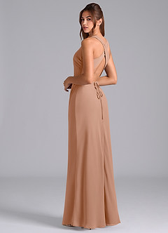 Azazie Evadne Bridesmaid Dresses Champagne Rose A-Line Pleated Chiffon Dress image2
