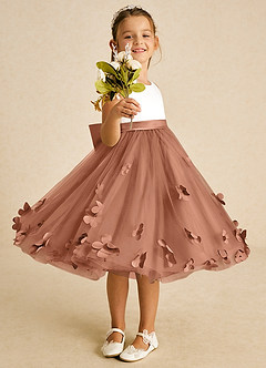 Azazie Sprout Flower Girl Dresses Bronzer A-Line Bow Tulle Dress image2