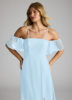 Azazie Sue Brautjungfernkleider Wandelbar A-Linie Schulterfrei Chiffon Kleid Himmelblau image2