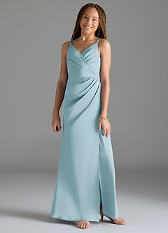 Azazie Maci Junior Sky Blue Mermaid Pleated Stretch Satin Dress image1