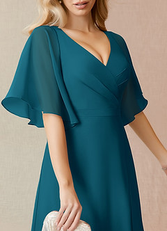 Azazie Cierra Brautjungfernkleider A-Linie V-Hals Chiffon Kleid Tintenblau image7