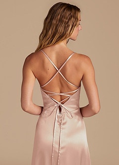 Azazie Mei Bridesmaid Dresses English Rose A-Line Metallic Satin Dress image2