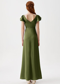 Azazie Omari Junior Olive A-Line Pleated Stretch Satin Dress image7