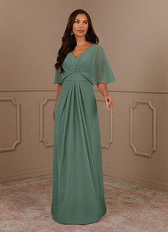Azazie Oksana Mother of the Bride Dresses Eucalyptus A-Line V-Neck Pleated Chiffon Dress image2