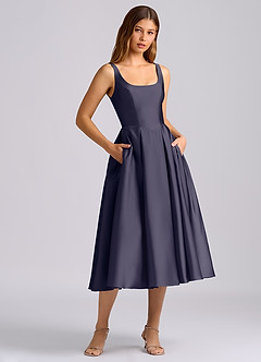 Azazie Amalie Bridesmaid Dresses Stormy A-Line Pleated Stretch Satin Dress image3