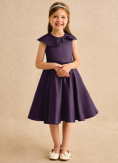 Azazie Acorn Flower Girl Dresses Plum A-Line Pleated Matte Satin Dress image5
