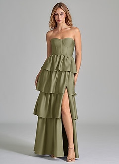 Azazie Faye Robes de demoiselle d'honneur Robe Trapèze en Satin extensible Rayé Pistache image4
