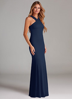 Azazie Doretta Bridesmaid Dresses Dark Navy Mermaid Pleated Chiffon Dress image4