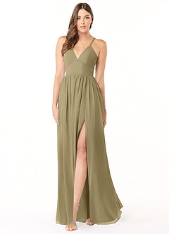 Azazie Aaida Bridesmaid Dresses Moss Green A-Line Corset Chiffon Dress image1