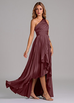 Azazie Lyrica Robes de demoiselle d'honneur Robe Trapèze en Satin extensible Une épaule Sangria image3