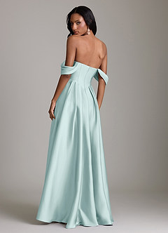 Azazie Loisa Abiti da Damigella Abito A-Line in Raso Elasticizzato a Spalla Scoperta Nebbia image3