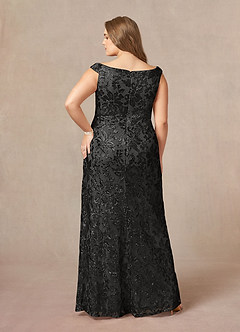 Azazie Porcelain Mother of the Bride Dresses Black A-Line Off the Shoulder Lace Dress image10