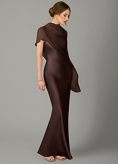 Azazie Jaleesa Bridesmaid Dresses Ganache Sheath High Neck Stretch Satin Dress image3
