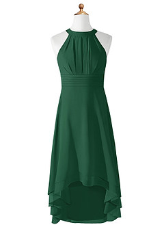 Azazie Linna Junior Vestido de Verde Oscuro de Gasa de Corte En A con Plisado image5