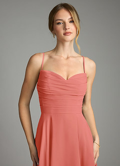 Azazie Ayla Abiti da Damigella Abito A-Line in Chiffon Scollo a Cuore Salmone Rosa image4