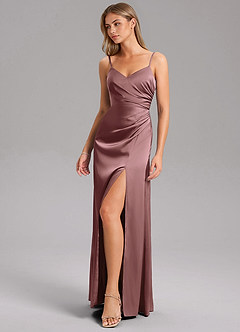 Azazie Azuree Bridesmaid Dresses Vintage Mauve A-Line Pleated Stretch Satin Dress image5