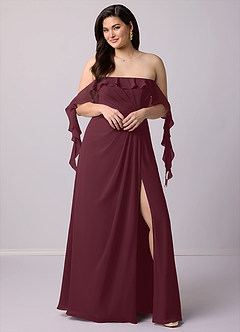 Barbie ♥ Azazie Bridesmaid Dresses Cabernet A-Line Off the Shoulder Chiffon Convertible Dress image10