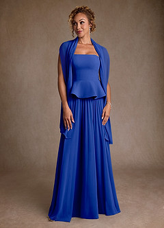 Azazie Josabeth Abiti per la Madre della Sposa Abito A-Line in Chiffon Plissettato Blu Reale image4