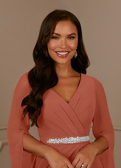 Azazie Belinda Moeder van de bruid jurken A-Lijn Jurk van Chiffon V-hals geplooid Klei image5