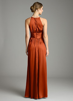 Azazie Bonnie Bridesmaid Dresses Paprika A-Line Pleated Stretch Satin Dress image5