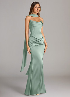 Azazie Sorrel Bridesmaid Dresses Agave Mermaid Strapless Stretch Satin Convertible Dress image3