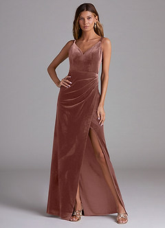 Azazie Leo Robes de demoiselle d'honneur Robe Fourreau en velours Plissée Rustikale Rose image3