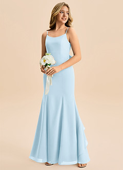 Azazie Lioren Junior Sky Blue Mermaid Bow Chiffon Dress image4