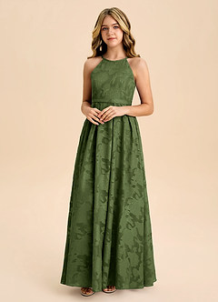 Azazie Arianthe Junior A-Linie Plissee Blumen-Burnout Kleid Olivgrün image4