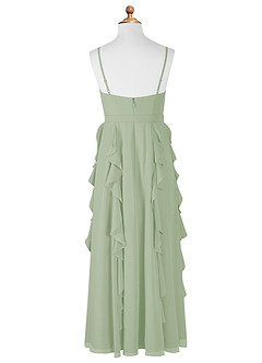 Azazie Peyton Junior A-Line V-hals cascading flæser Chiffon Gulv-længde Junior brudepige Kjole image7