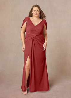 Azazie Luisa vestidos de madre de la novia Vestido de Óxido de Malla de Sirena con Cuello en V Plisado image7