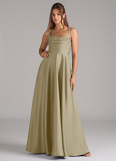 Azazie Shaude Bridesmaid Dresses Moss Green A-Line Pleated Stretch Satin Dress image1