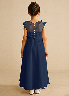 Azazie Arlo Blumenmädchenkleider A-Linie Schleifen Chiffon Kleid Dunkelmarine image5