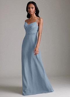 Azazie Kali 신부 들러리 드레스 A라인 주름진 쉬폰 바닥 길이 드레스 image6