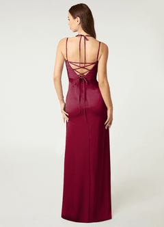 Azazie Desi Bridesmaid Dresses Burgundy Sheath Halter Corset Stretch Satin Dress image3