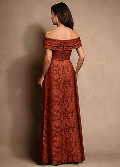 Azazie New Britain Mother of the Bride Dresses Auburn A-Line Pleated Floral Burnout Dress image3