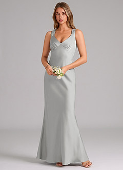 Azazie Kamila Brautjungfernkleider A-Linie Plissee Stretch-Satin Kleid Silber image4