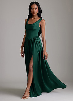 Azazie Novi Bridesmaid Dresses Emerald A-Line with Pockets Stretch Satin Dress image6