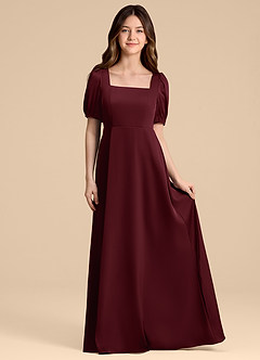 Azazie Briar Junior Vestido de Cabernet de Satén Elástico de Corte en A con Lazo image4