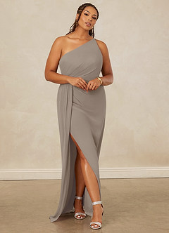 Christian Siriano Bridal for Azazie 1003 Bridesmaid Dresses Taupe Sheath One Shoulder Chiffon Dress image8