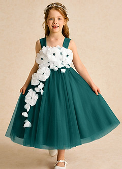 Azazie Dovey Flower Girl Dresses Peacock Ball-Gown Bow Tulle Dress image1