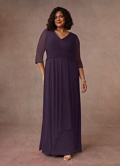 Azazie Annetta Mother of the Bride Dresses Plum A-Line V-Neck Pleated Mesh Dress image8