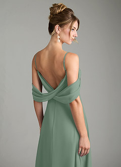 Azazie Mercedes Bridesmaid Dresses Silver Sage A-Line Off the Shoulder Chiffon Dress image7