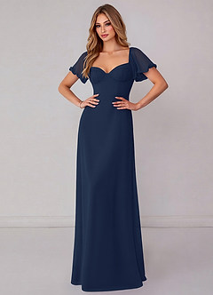 Azazie Fatima Bridesmaid Dresses Dark Navy A-Line with Pockets Chiffon Dress image2