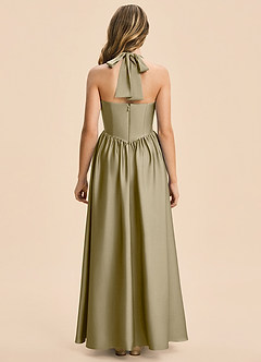 Azazie Kyrie Junior Moss Green A-Line Pleated Stretch Satin Dress image2
