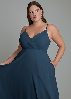 Azazie Amani Bridesmaid Dresses Dark Navy A-Line Pleated Chiffon Dress image6