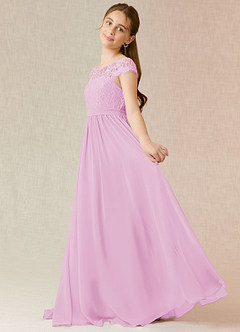 Azazie Silvermist Junior Candy Pink A-Line Pleated Chiffon Dress image5