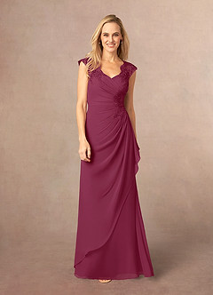 Azazie Gladys Abiti per la Madre della Sposa Abito A-Line in Chiffon in Pizzo con Scollo Queen Anne Gelso image2