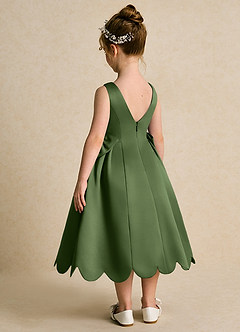 Azazie Macaroon Blumenmädchenkleider Ballkleid Schleifen Matte Satin Kleid Olivgrün image3