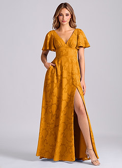 Azazie Kimber Suknie dla druhen Linia A z kieszeniami Kwiatowe wypalenie Do ziemi Sukienka image1