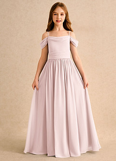 Azazie Shia Girls Formal vestidos de niña de las flores Vestido Rosa Rubor de Gasa de Corte en A con Hombros descubiertos image5
